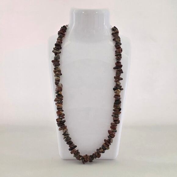 None and/or Unknown Jewelry - Boho Natural Red Jasper Chip Gemstone Necklace, Polished Organic Stone